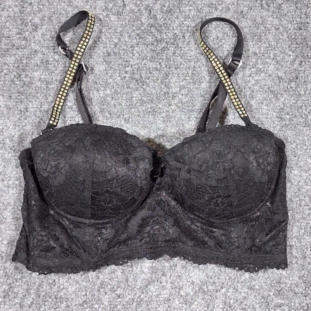 H&M Push Up Bra Black Lace Floral Underwire Padded 34B